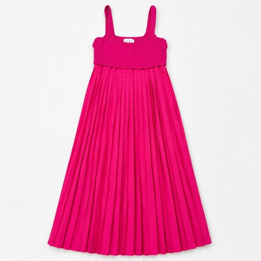 AnthropologieMare Mare Pleated Maxi Dress L Hot Pink Fuchsia Knit Top Sleeveless